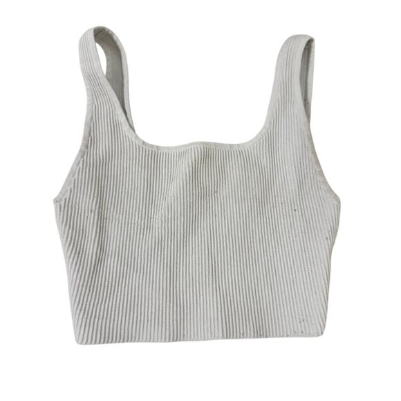 Aritzia Babaton White Ribbed Cropped Tank Top Small Sleeveless Knit Basic - Picture 1 of 5